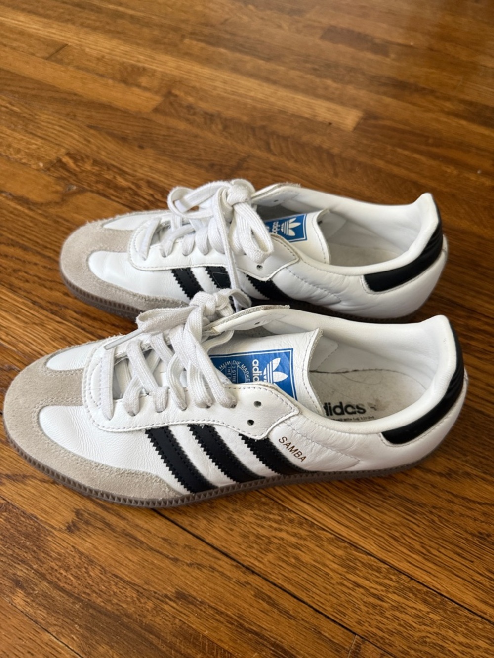 adidas White Black Samba Leather Sneakers with Gray Suede